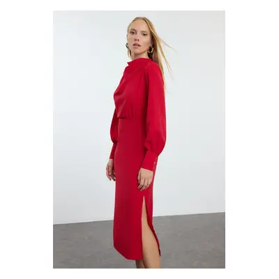 Trendyol Red Plain Midi Woven Dress