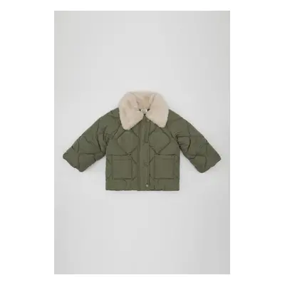 DEFACTO Baby Girl Quilted Plush Collar Coat