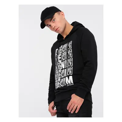 Ombre Men's unlined kangaroo sweatshirt with hood and print - black