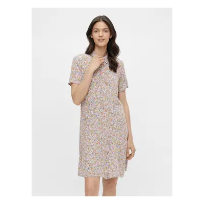 Yellow-purple floral shirt dress Pieces Rilla - Women