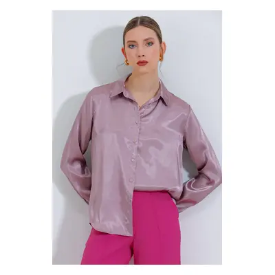 Bigdart Women's Dried Rose Light Flowing Satin Shirt