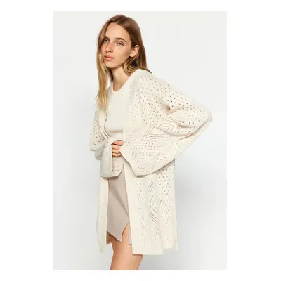 Trendyol Stone Oversize Midi Áttört/Perforált kötöttáru Cardigan