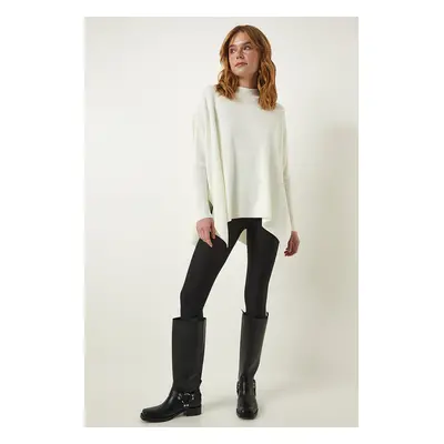 Happiness İstanbul Bone High Neck Slit Knitwear Poncho Sweater