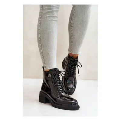 Leather patent leather ankle boots on block insulated D&A black