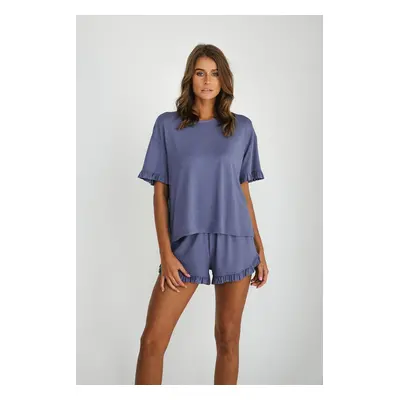 Stylish women's pajamas, short sleeves, shorts - blue