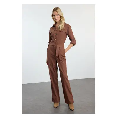 Trendyol Brown Belted Pocket Detailed Long Jumpsuit