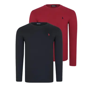 DOUBLE SET T8588 DEWBERRY ROUND NECK MEN'S SWEATSHIRT-BLACK-BURGUNDY