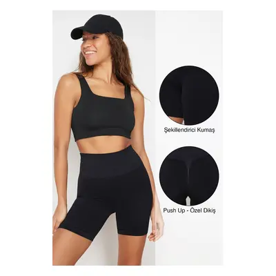 Trendyol Black Seamless/Seamless Push Up Drawstring Knitted Sports Shorts/Short Leggings