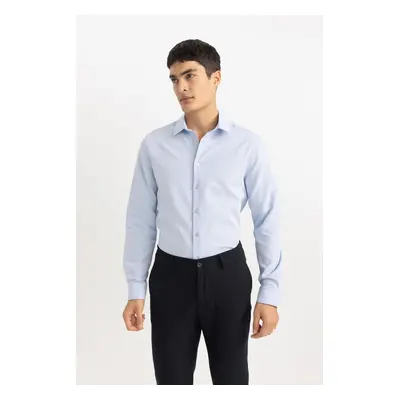 DEFACTO Slim Fit Slim Cut Polo Collar Honeycomb Textured Long Sleeve Shirt