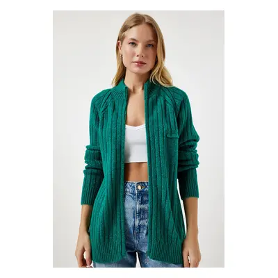 Happiness İstanbul Women's Dark Green Zippered Knitwear Cardigan