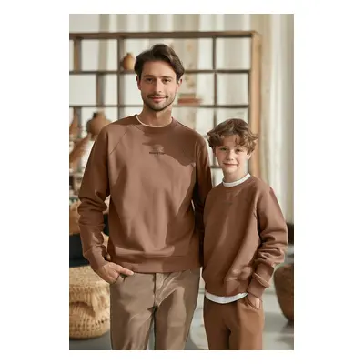 Trendyol Mink Boy Father-Son Slogan Knitted Sweatshirt