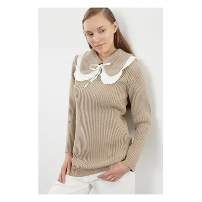 Trendyol Beige Thessaloniki Knitted Baby Collar Knitwear Sweater