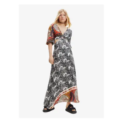 White and Black Women's Patterned Maxi-Dresses with Necklines Desigual Sirsal - Ladies