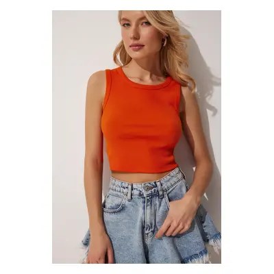 Happiness İstanbul Women's Orange Barbell Neck Crop Knitted Blouse