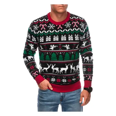 Edoti Men's Norwegian winter sweater with Christmas patterns - black