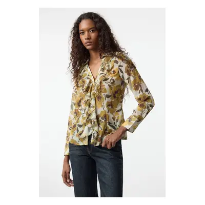 Trendyol Multicolored Floral Patterned Ruffle Collar Fitted Waist Woven Shirt