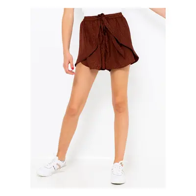 Brown patterned satin loose shorts CAMAIEU - Women