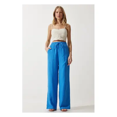 Happiness İstanbul Women's Blue Muslin Palazzo Trousers