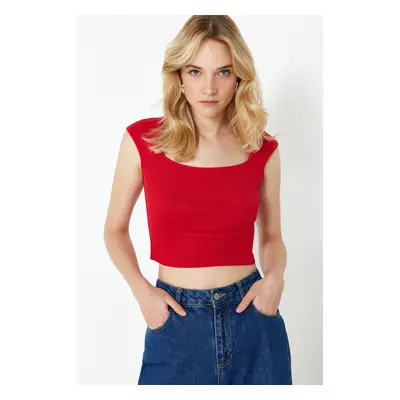 Trendyol Red fitted/fitting ribbed stretchy knitted blouse