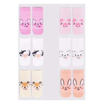 Yoclub Kids's Girls' Ankle Thin Cotton Socks Patterns Colours 6-Pack SKS-0072G-AA00-004