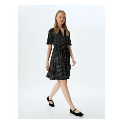 Koton Shirt Dress Mini Polka Dot Buttoned Crepe Flounce