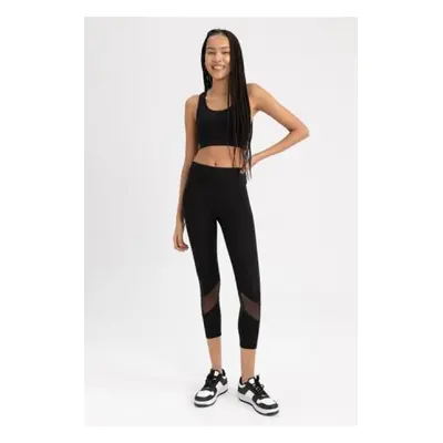 DEFACTO Fit Black High Waist Tulle Detailed Waist-Wrapping Sports Leggings