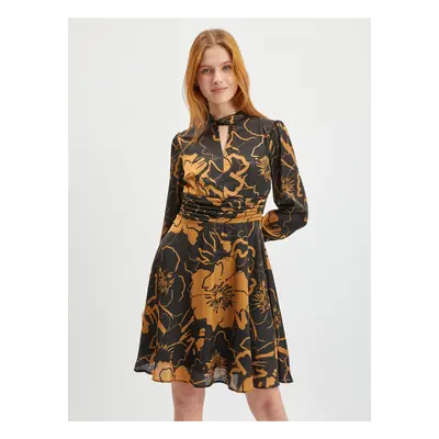 Orsay Brown-Black Women Floral Satin Dress - Women