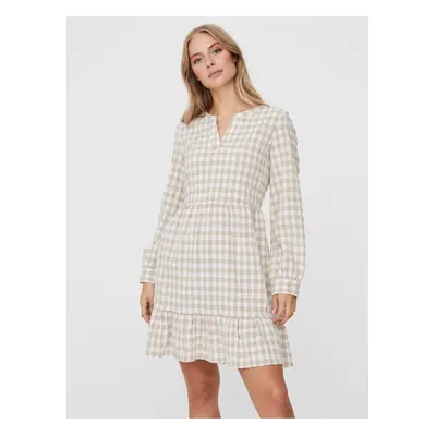 White-beige plaid dress VERO MODA Kimi - Women