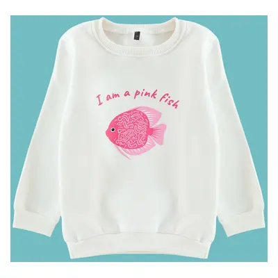 Trendyol Ecru*001 Slogan Cotton Knitted Sweatshirt