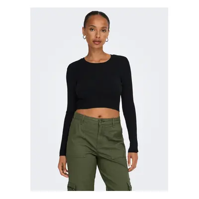 Black Women's Shortened Ribbed Sweater ONLY Karol - Women