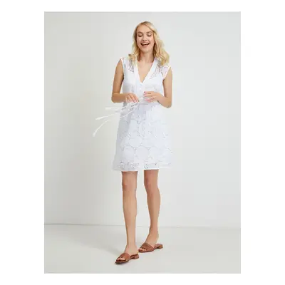 White Lace Short Dress with Tie Guess Mykonos - Women