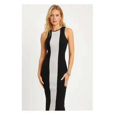 Cool & Sexy Women's Black-Grey Camisole Slit Midi Dress