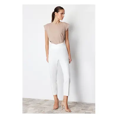 Trendyol Ecru Cigarette Ribbed Waist Detail Woven Trousers