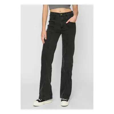 Women's High Waisted Straight Slit Jeans - Black