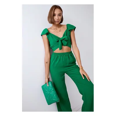 Dark green crop top set with wide legs