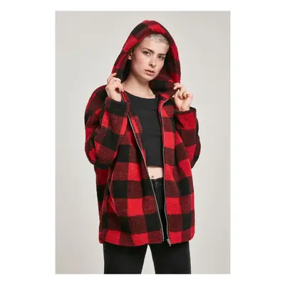 Women's Sherpa Oversized Check hooded jacket burnt/blk