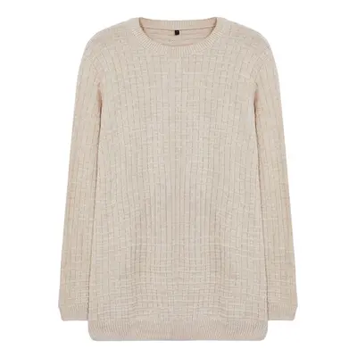 Trendyol Stone Regular Crew Neck Textured Knitwear Sweater