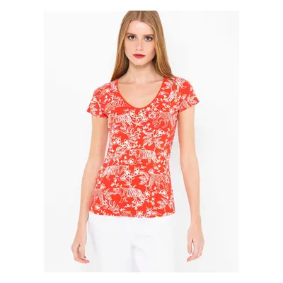 Red patterned T-shirt CAMAIEU - Women