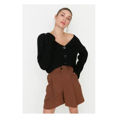 Trendyol Black Crop puha texturált kötöttáru kardigán