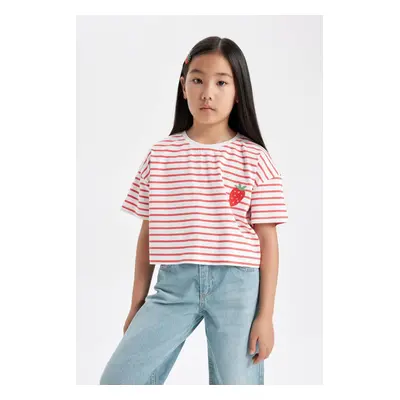 DEFACTO Girl's Crew Neck Striped Short Sleeve T-Shirt