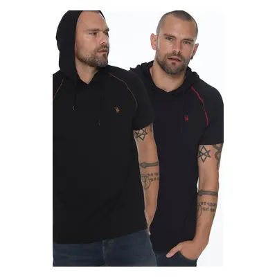 DOUBLE SET T8570 DEWBERRY HOODED MEN'S T-SHIRT-NAVY - BLACK