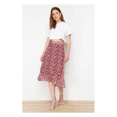 Trendyol Brown Skirt Frilly Chiffon Fabric Patterned Midi Woven Skirt