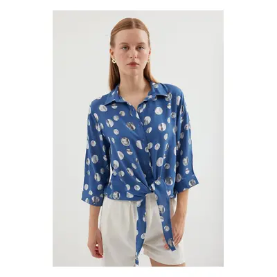 Bigdart Tie Front Patterned Shirt - Indigo