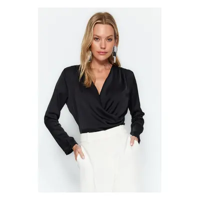 Trendyol Black Double Breasted Satin Woven Blouse