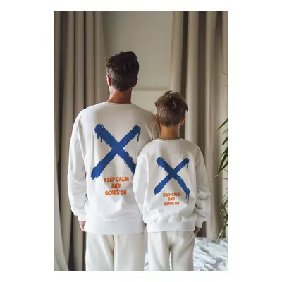 Trendyol Ecru*001 Boy Father-Son Printed Knitted Mini Me Sweatshirt