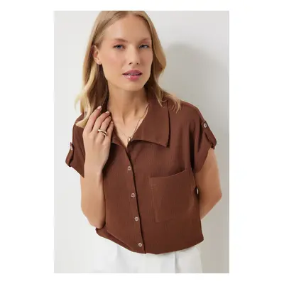 Happiness İstanbul Women's Brown Pocket Comfortable Knitted Shirt