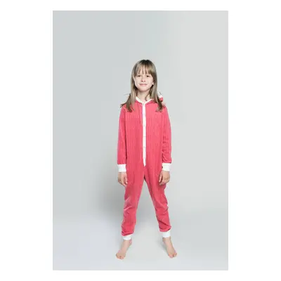 Oslo Children's Jumpsuit, Long Sleeves, Long Legs - Raspberry/Ecru