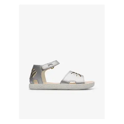 Girly Leather Sandals in Silver Camper - Girls