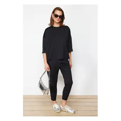 Trendyol Black Oversize/Wide Pattern Knitted Sweatshirt/Pants Top-Bottom Set