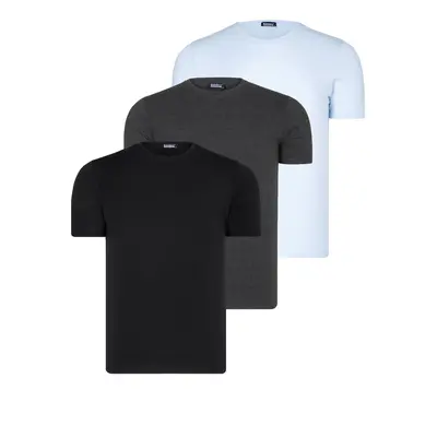 TRIPLE SET T8569 DEWBERRY BIKE COLLAR MENS T-SHIRT-BLACK-BLUE-ANTHRACITE